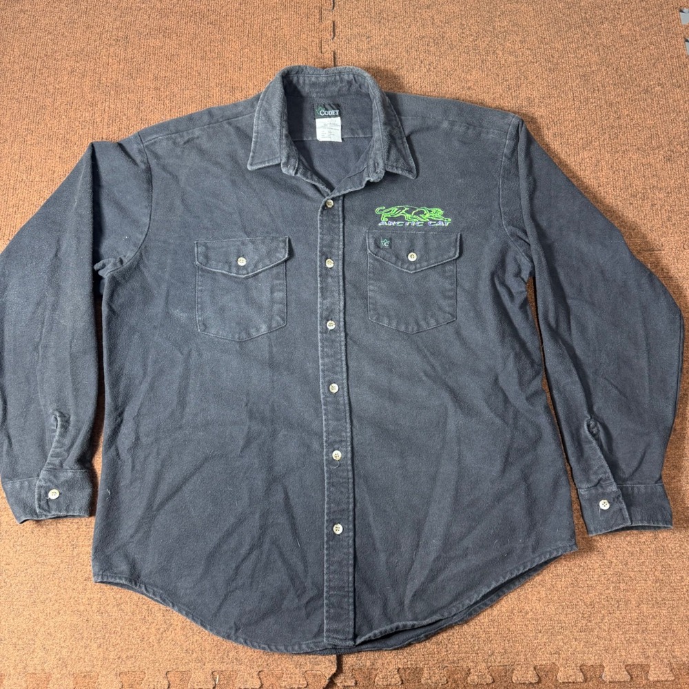 Vintage Codet Arctic Cat Chamois Shirt Mens XL Black Cotton Made in USA 10990